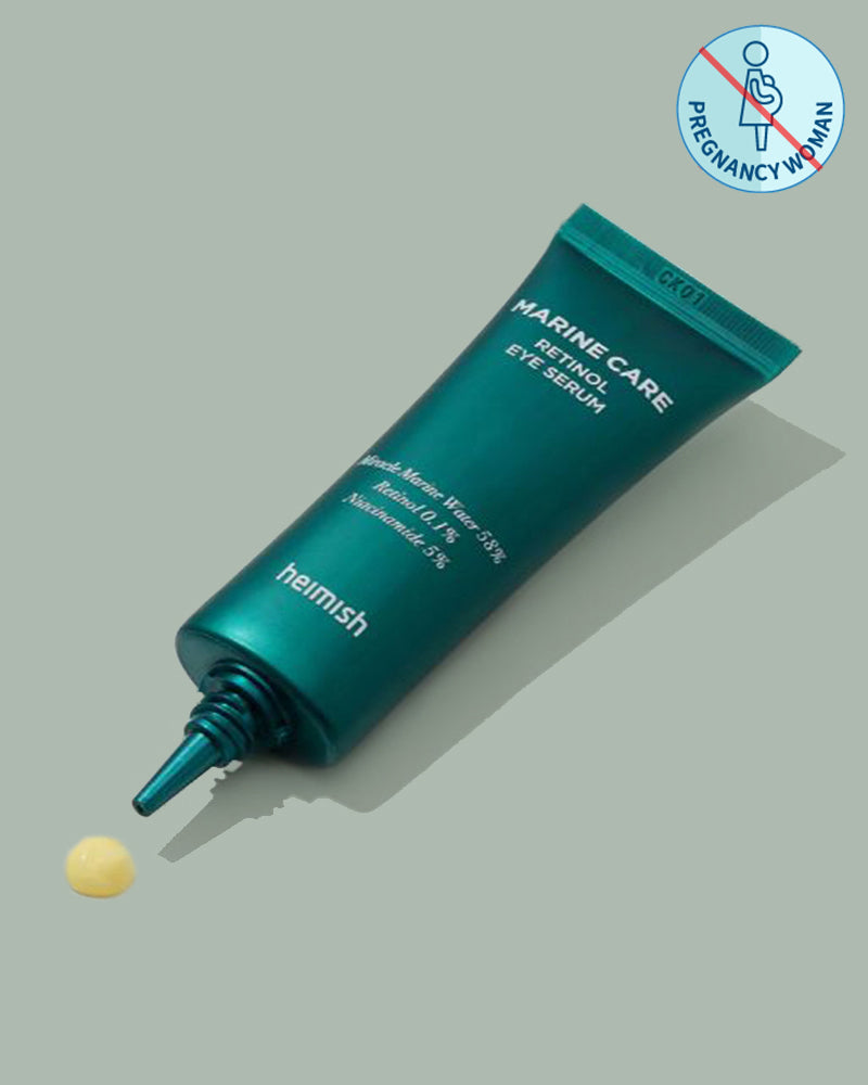 *Not suitable for pregnancy*
Heimish Marine Care Retinol Eye Serum is a lightweight and nourishing serum that is designed to target fine lines, wrinkles, and other signs of aging around the delicate eye area. It contains a blend of marine extracts and retinol, which work together to improve skin texture, firmness, and elasticity.

.